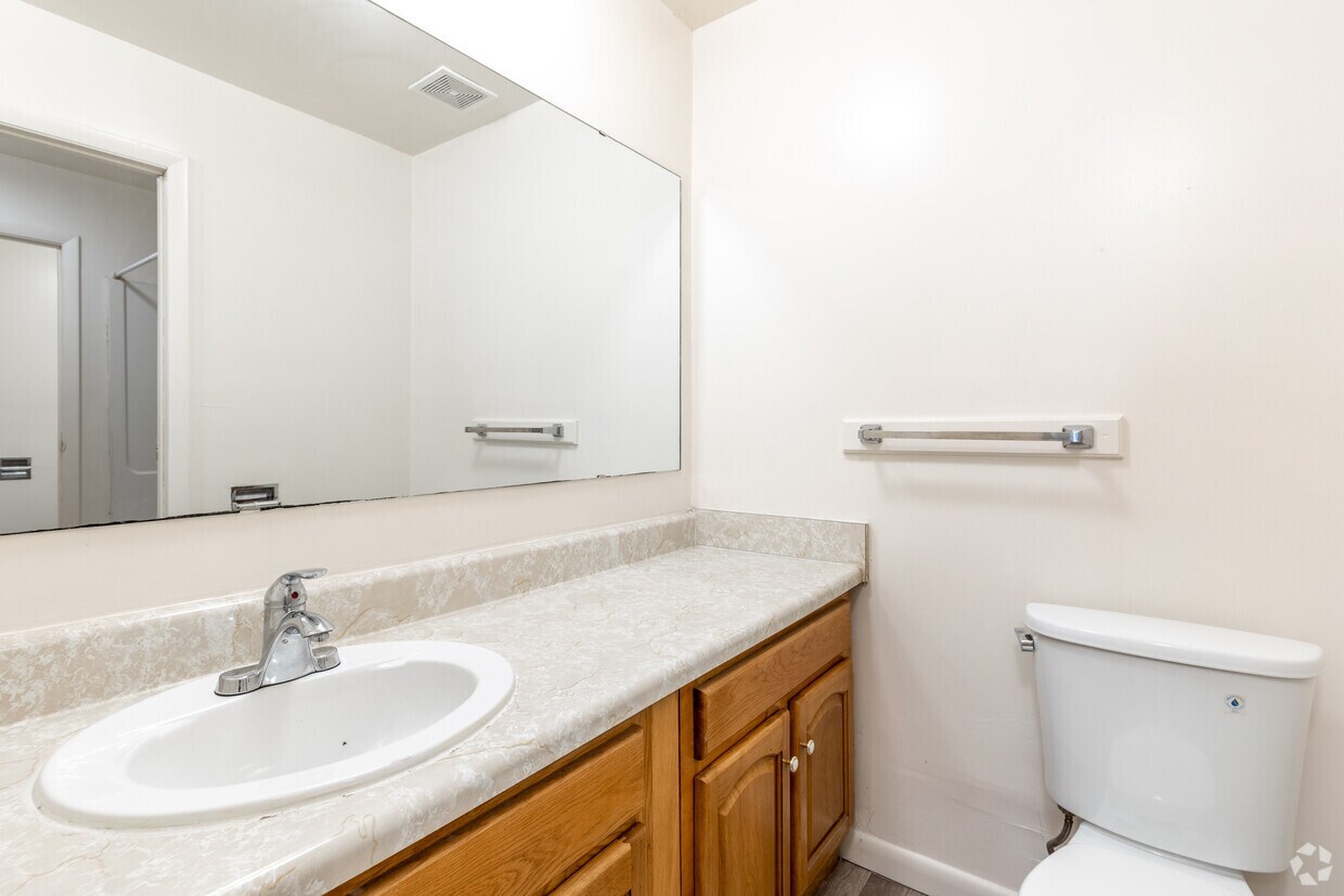 Bathroom vanity in an Emerald Pond Estates two-bedroom apartment
